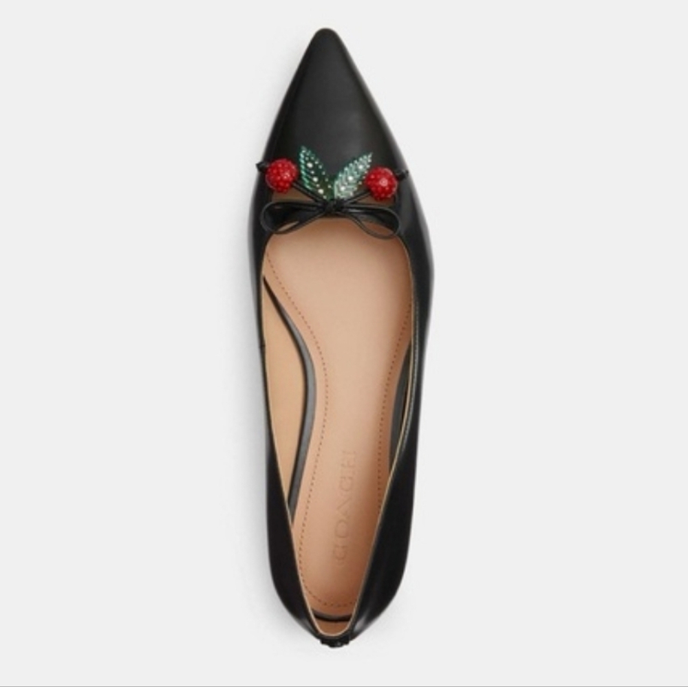 NIB Coach Runway Cherry Black Leather Flats - Size 8 - Picture 4 of 12